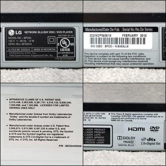 LG BP220 Blu Ray DVD Player USB HDMI Ethernet Network No Remote Tested Working - Picture 6 of 12
